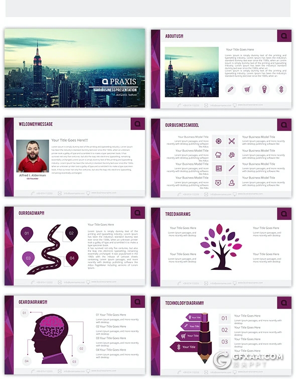 56页紫色国外商务风格工作汇报通用PPT模板 - 顶尖PPT