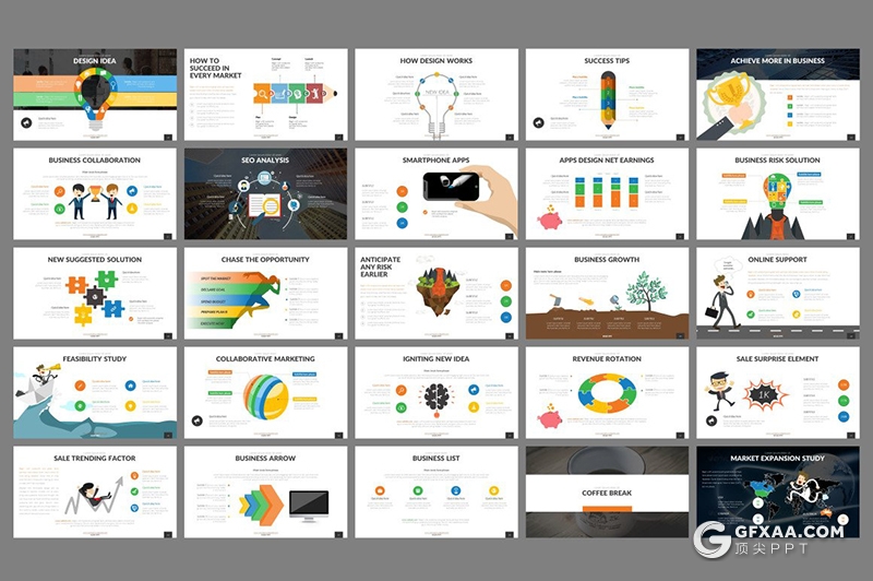 100页商务创意图形卡通人物插画年中总结PPT模板 - 顶尖PPT