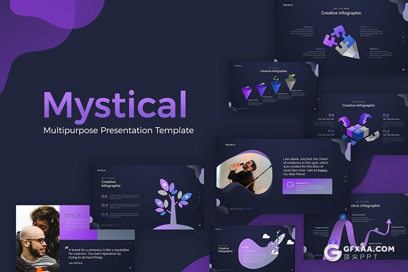 30页紫色创意图形设计国外精美商务PPT模板 - 顶尖PPT