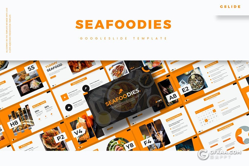 30页餐饮美食介绍展示Google slides模板5种配色 - 顶尖PPT