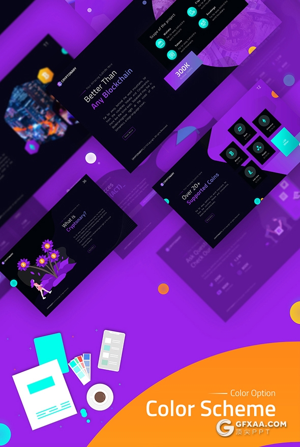 65页精美视觉效果设计金融业务互联网虚拟货币PPT模板11种配色 - 顶尖PPT