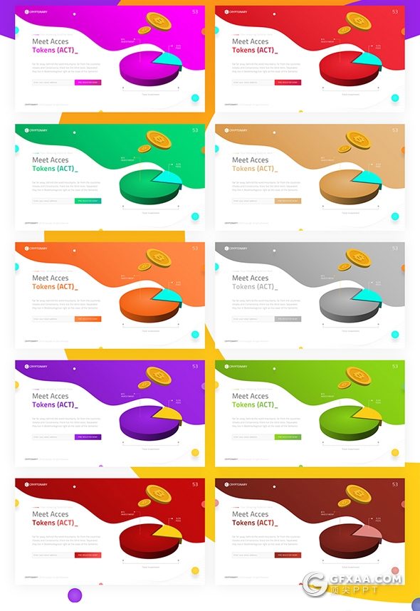 65页精美视觉效果设计金融业务互联网虚拟货币PPT模板11种配色 - 顶尖PPT