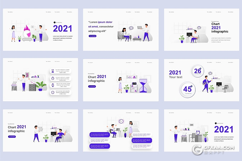 45页卡通商业插画ppt动画人物场景模板 - 顶尖PPT