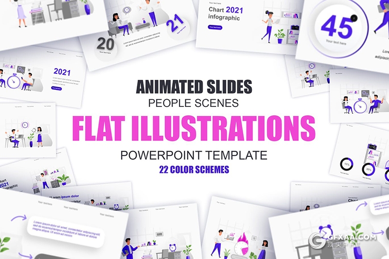 45页卡通商业插画ppt动画人物场景模板 - 顶尖PPT