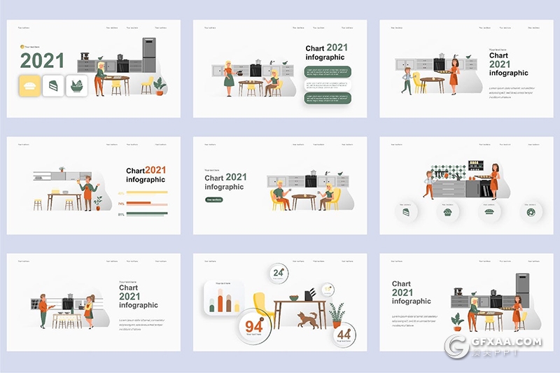 45页烹饪厨师餐饮主题卡通人物场景插画PPT动画模板 - 顶尖PPT