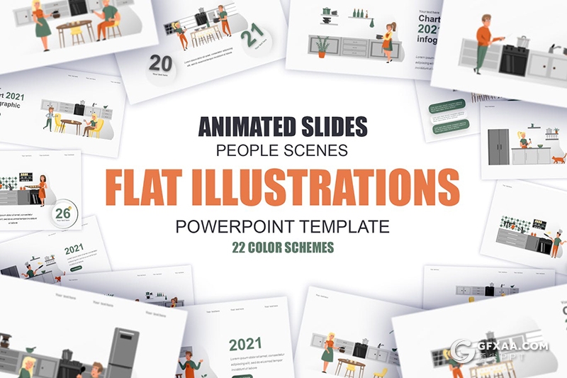 45页烹饪厨师餐饮主题卡通人物场景插画PPT动画模板 - 顶尖PPT