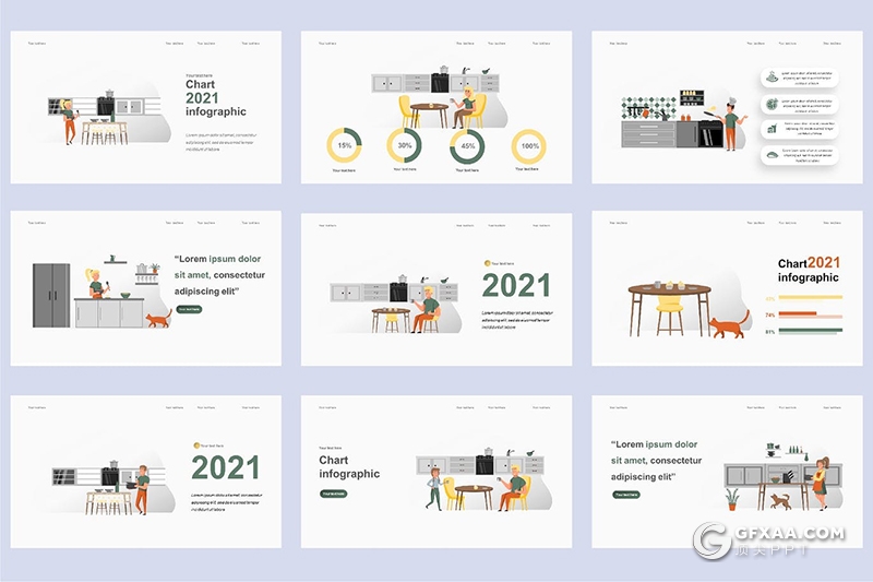 45页烹饪厨师餐饮主题卡通人物场景插画PPT动画模板 - 顶尖PPT