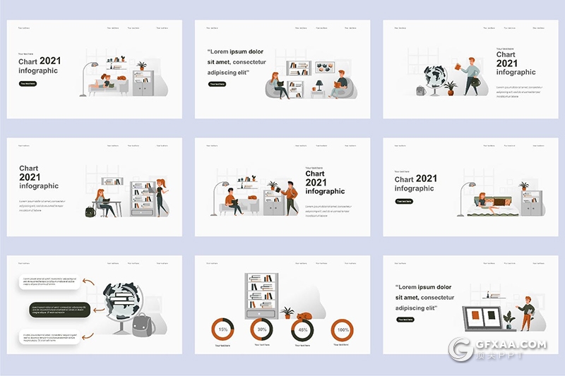 45页教育读书商业卡通人物概念插画PPT动画模板 - 顶尖PPT