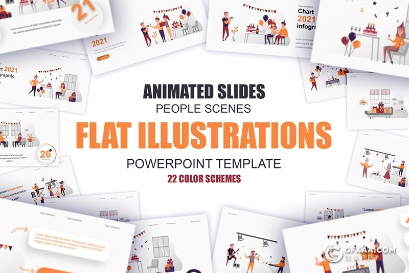 45页节日庆典欢度假日卡通人物场景概念插画PPT动画模板 - 顶尖PPT