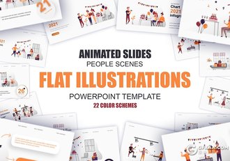 45页节日庆典欢度假日卡通人物场景概念插画PPT动画模板 - 顶尖PPT