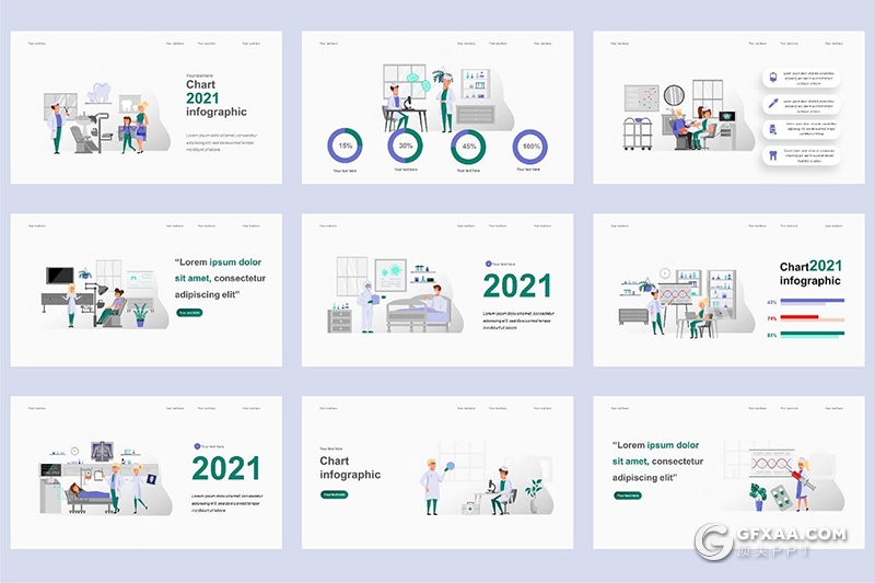 45页医学医疗行业卡通插画PPT动画模板 - 顶尖PPT