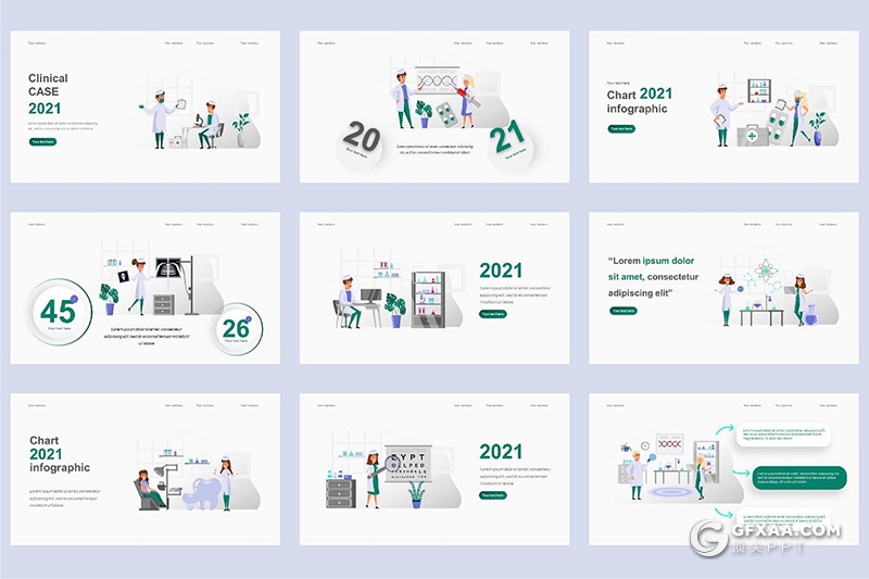 45页医学医疗行业卡通插画PPT动画模板 - 顶尖PPT