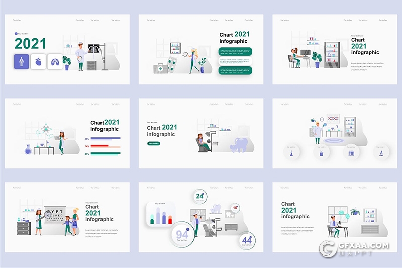 45页医学医疗行业卡通插画PPT动画模板 - 顶尖PPT