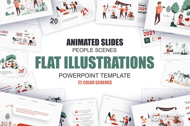 45页假日旅行户外摄影人物场景概念插画PPT动画模板 - 顶尖PPT