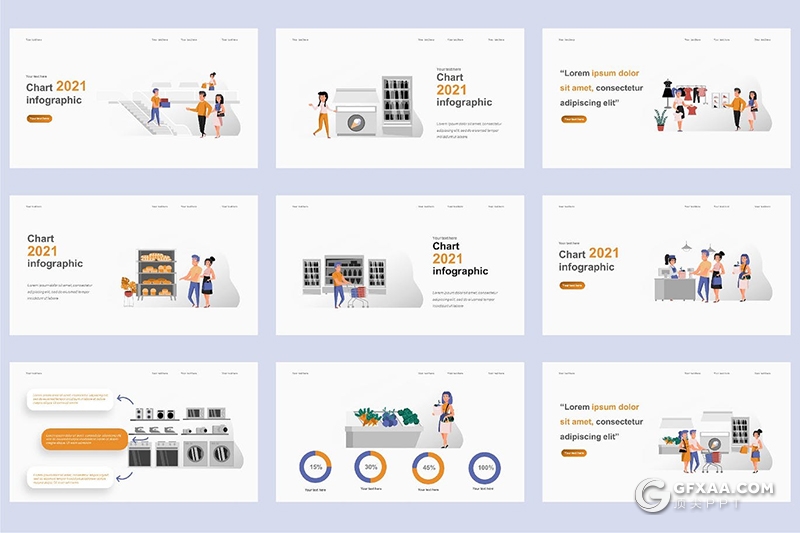 45页实体商店购物卡通人物场景插画PPT动画模板 - 顶尖PPT