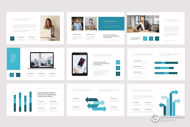 30页扁平化商务数据统计工作总结Google slides模板 - 顶尖PPT