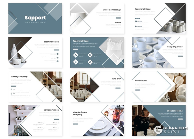 30页扁平化商务企业团队简介Google slides模板5种配色 - 顶尖PPT