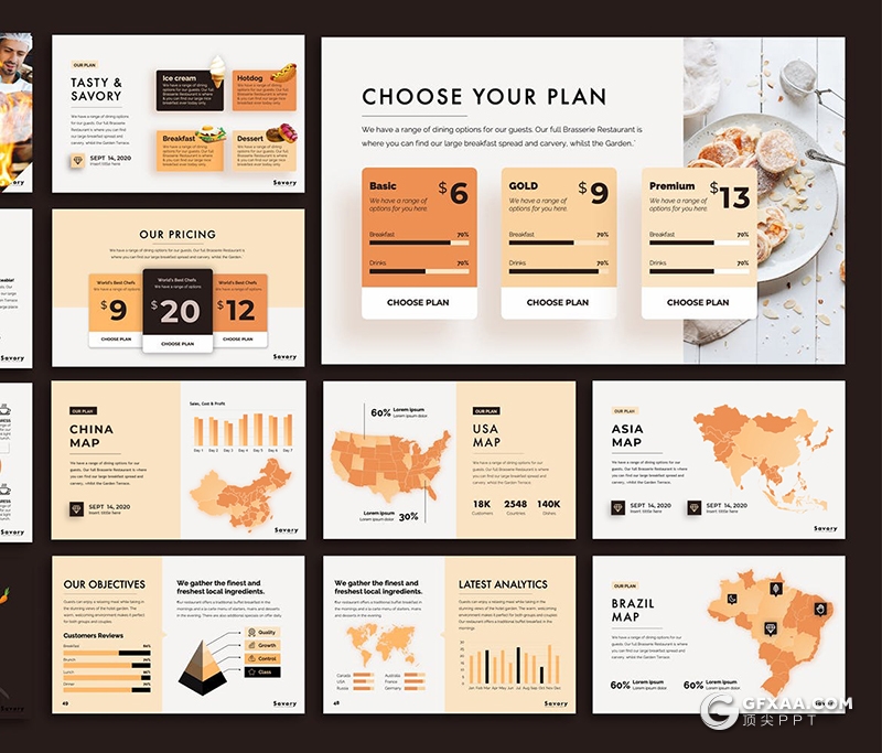 50页国外精美设计西式现代餐厅展示PPT模板 - 顶尖PPT
