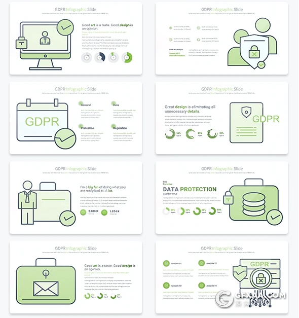 35页网络安全数据保护GDPR概念图形PPT模板11种主题配色 - 顶尖PPT