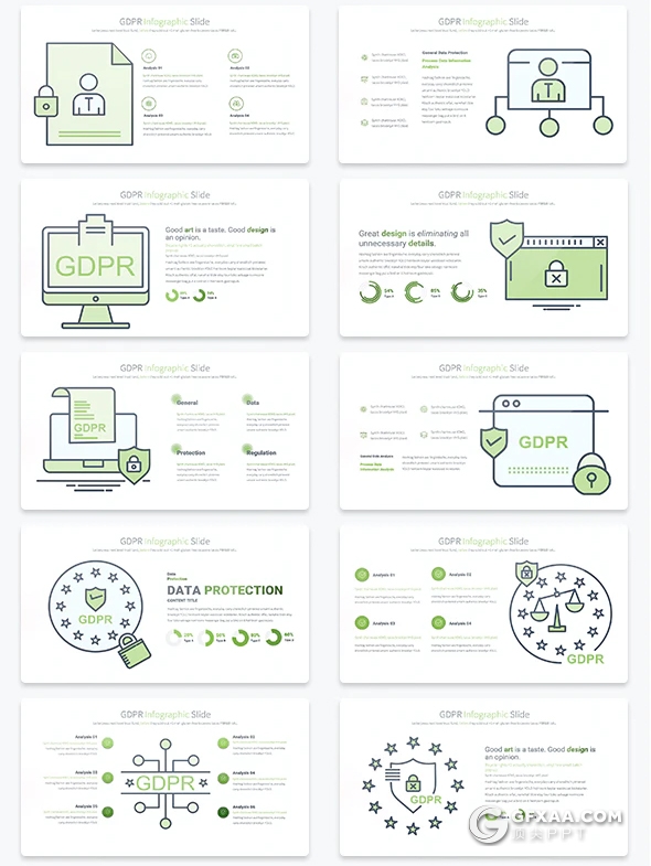 35页网络安全数据保护GDPR概念图形PPT模板11种主题配色 - 顶尖PPT