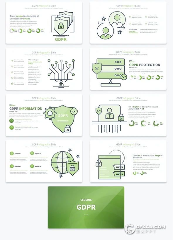 35页网络安全数据保护GDPR概念图形PPT模板11种主题配色 - 顶尖PPT