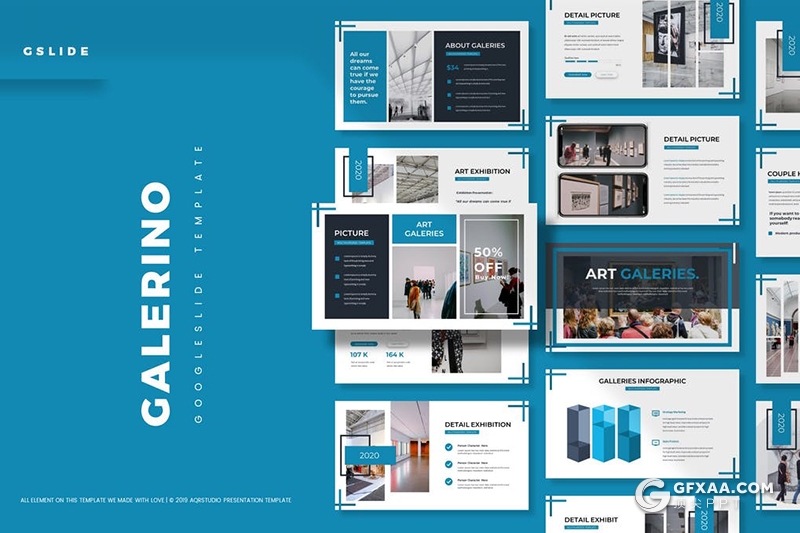 30页展厅布置大型艺术展示规划Google slides模板5种配色 - 顶尖PPT