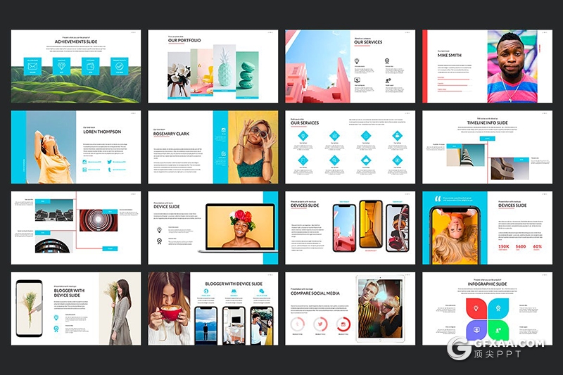 51页国外极简风格时尚主流PPT模板 赠送大量icon图标素材 - 顶尖PPT