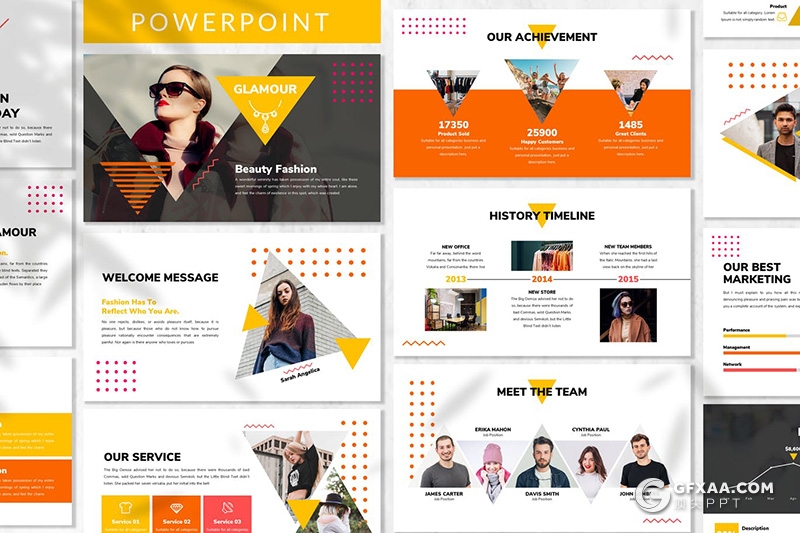 30页创意三角形时尚杂志风格PPT模板 - 顶尖PPT