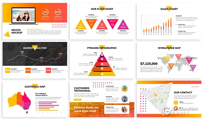 30页创意三角形时尚杂志风格PPT模板 - 顶尖PPT