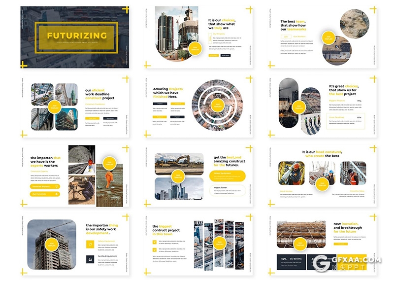 30页国外建筑施工工程项目展示keynote模板5种配色 - 顶尖PPT