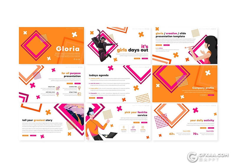 30页国外卡通风格时尚潮流keynote模板5种配色 - 顶尖PPT