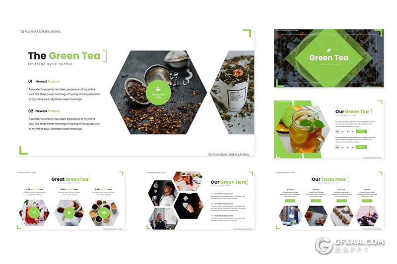 30页绿茶饮料产品市场分析PPT模板5种配色 - 顶尖PPT