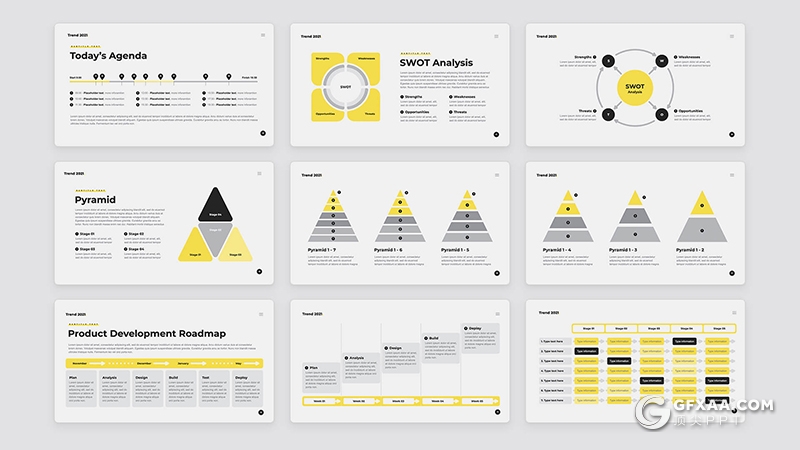 135页简约风格国外工作计划总结数据图形PPT模板 - 顶尖PPT