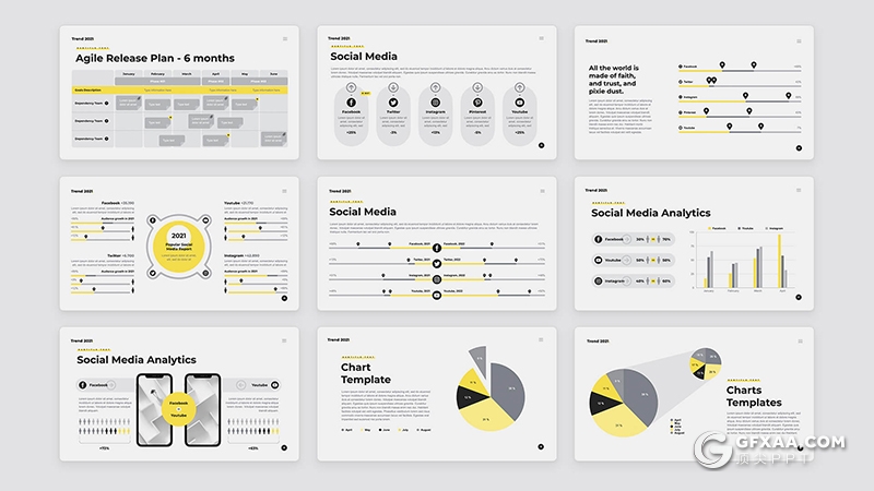 135页简约风格国外工作计划总结数据图形PPT模板 - 顶尖PPT