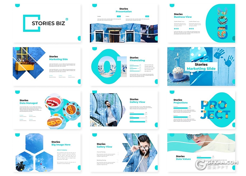 30页时尚小清新国外优质keynote模板5种配色 - 顶尖PPT