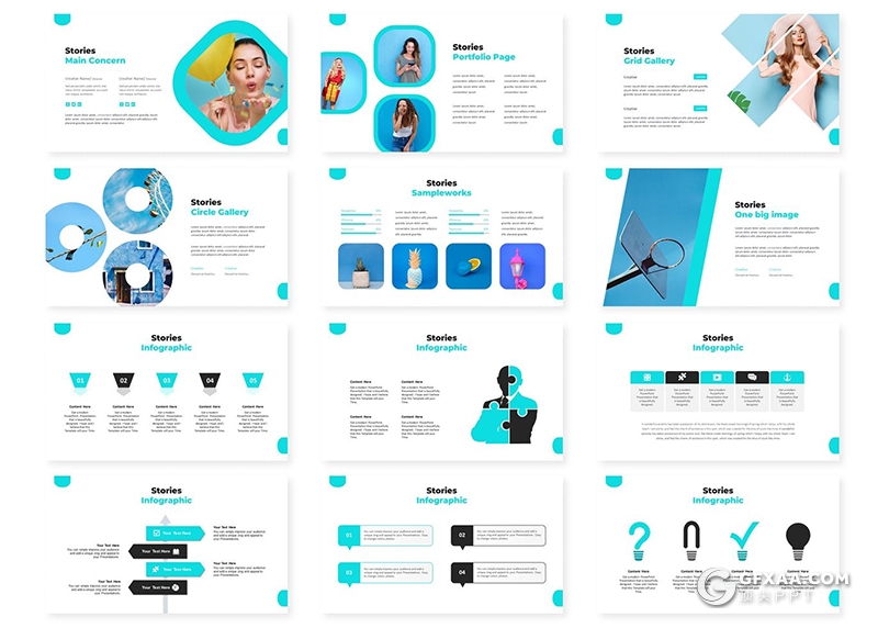 30页时尚小清新国外优质keynote模板5种配色 - 顶尖PPT