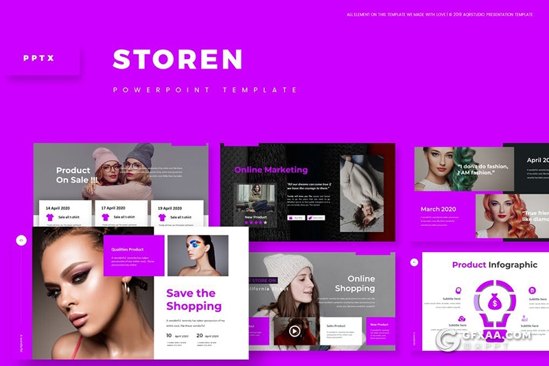 30页时尚杂志风格模特摄影写真PPT模板5种配色 - 顶尖PPT