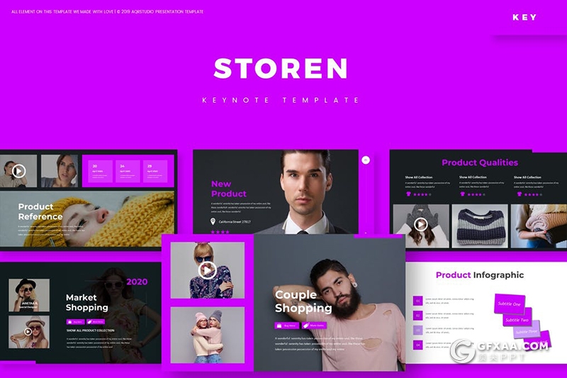 30页时尚杂志风格模特摄影写真keynote模板5种配色 - 顶尖PPT