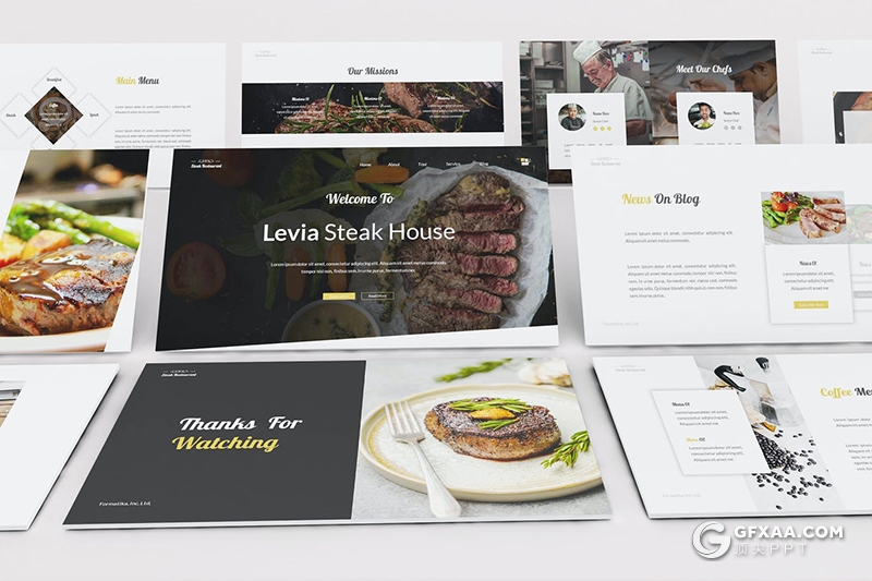 30页餐饮美食主题Google slides模板 - 顶尖PPT