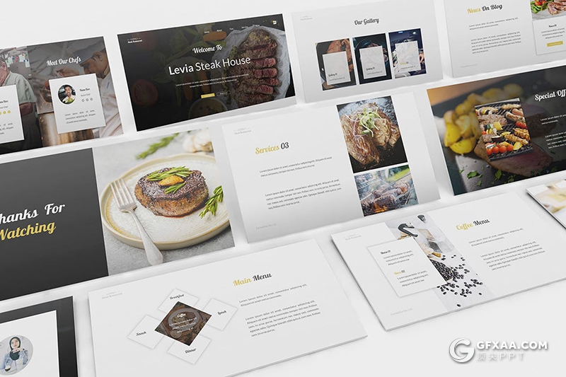 30页餐饮美食主题Google slides模板 - 顶尖PPT