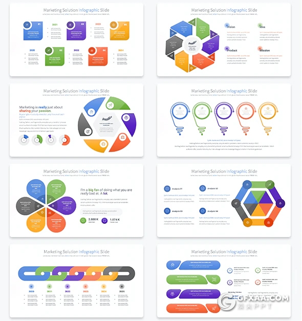 30页彩色营销解决方案PPT信息图形模板12种配色 - 顶尖PPT