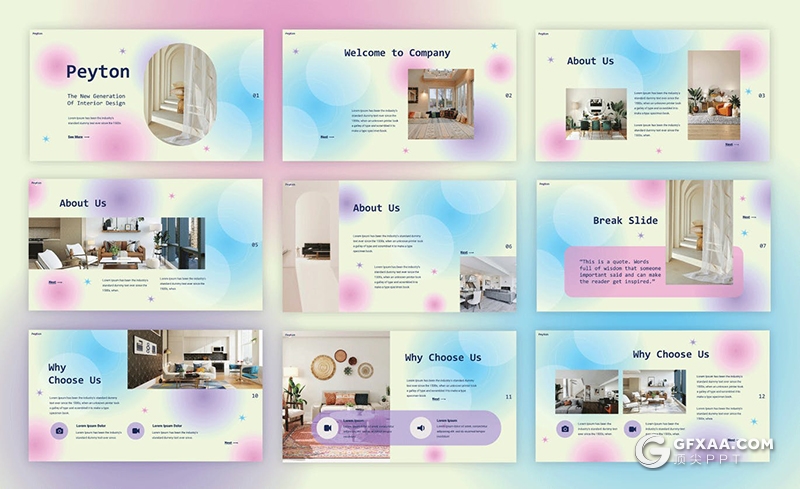 30页虚化背景室内设计家居展示keynote模板 - 顶尖PPT