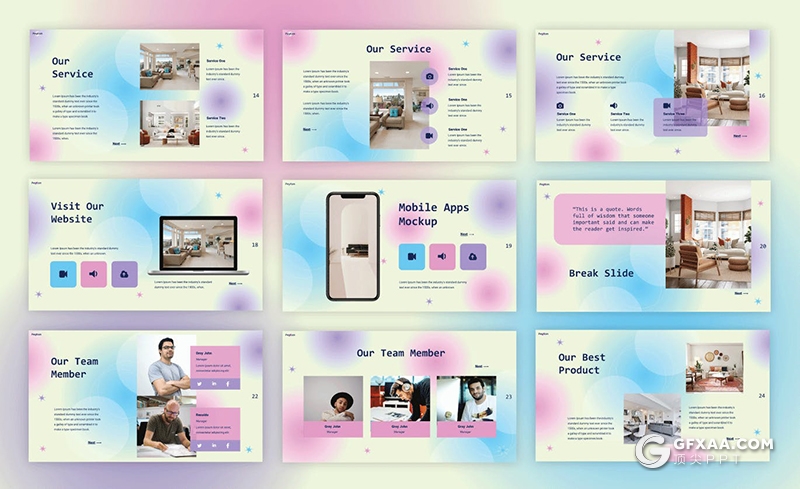 30页虚化背景室内设计家居展示keynote模板 - 顶尖PPT