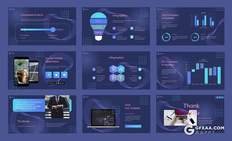 35页科技风项目资金众筹主题Google slides模板 - 顶尖PPT