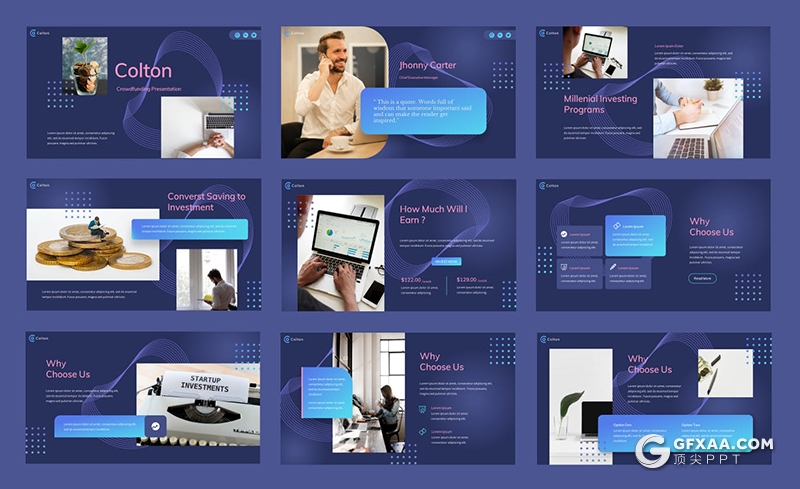 35页科技风项目资金众筹主题Google slides模板 - 顶尖PPT