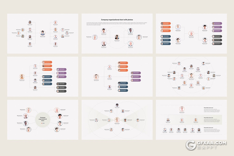 52页企业组织层次架构图Google slides模板 - 顶尖PPT