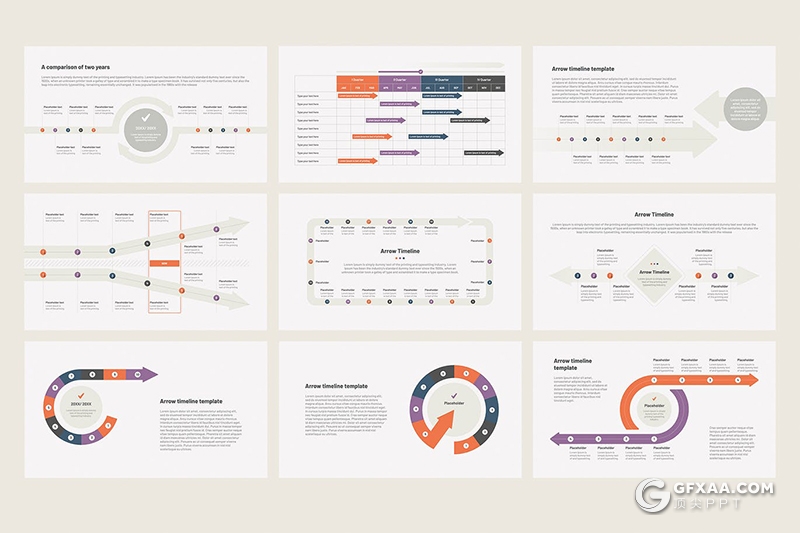 32页箭头时间轴Google slides模板 - 顶尖PPT