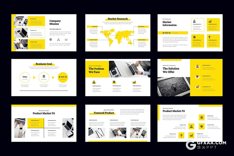 36页黄色扁平化商务报告工作总结国外PPT模板 - 顶尖PPT