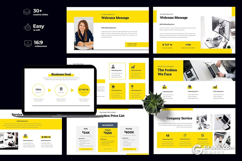 36页黄色扁平化商务报告工作总结国外PPT模板 - 顶尖PPT