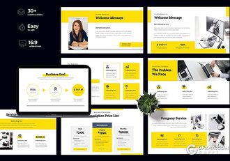 36页黄色扁平化商务报告工作总结国外PPT模板 - 顶尖PPT